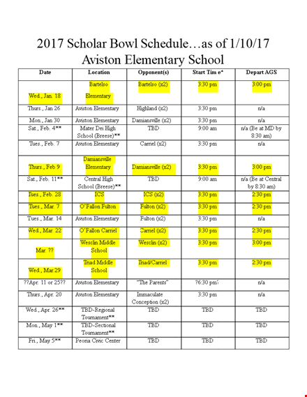 printable scholar bowl schedule template