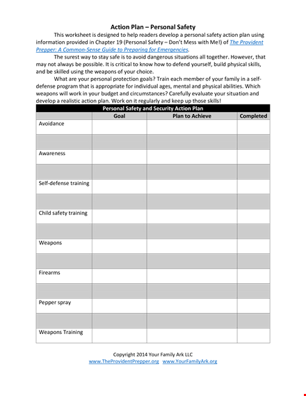 personal safety action plan template