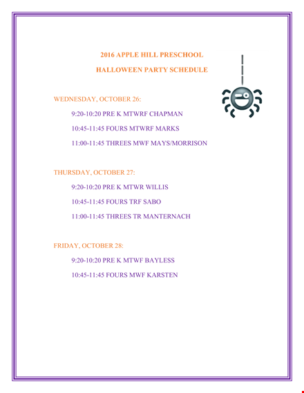 halloween party schedule template template