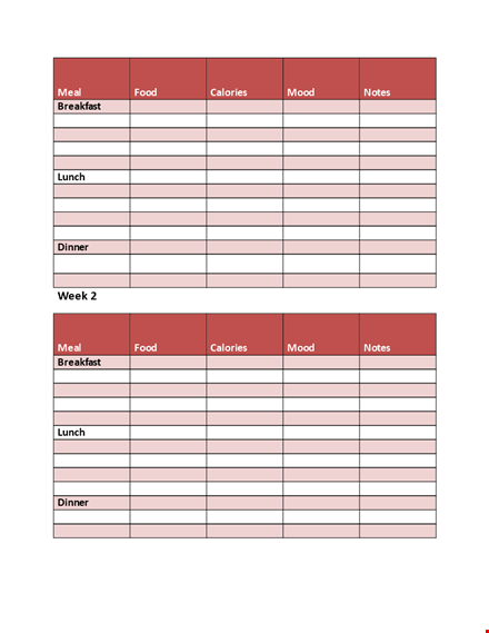 food diary template template