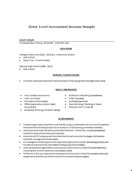 Entry Level Accountant Resume Sample