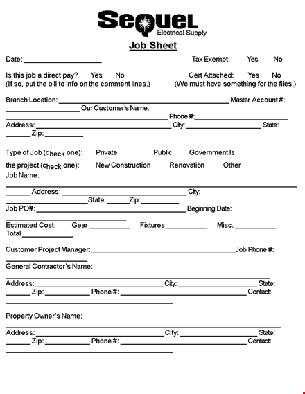 electrical job sheet template template