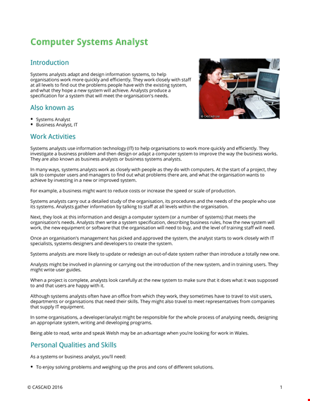 computer system analyst job description - business systems skills for analysts template