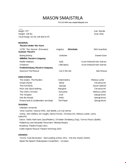 professional theatre resume template