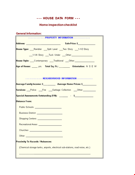 home inspection checklist - ensure your home template