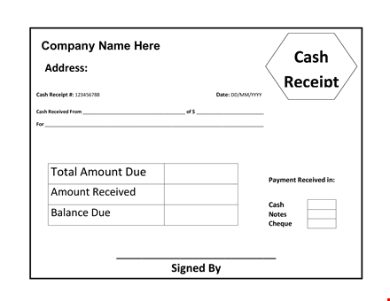 free cash receipt template - easily record the amount received template