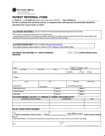 patient referral form template template