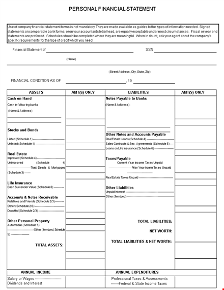 calculate your net worth with our personal financial statement template template