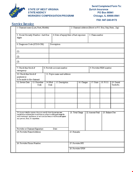 provider & claimant: free printable service invoice template for easy billing template