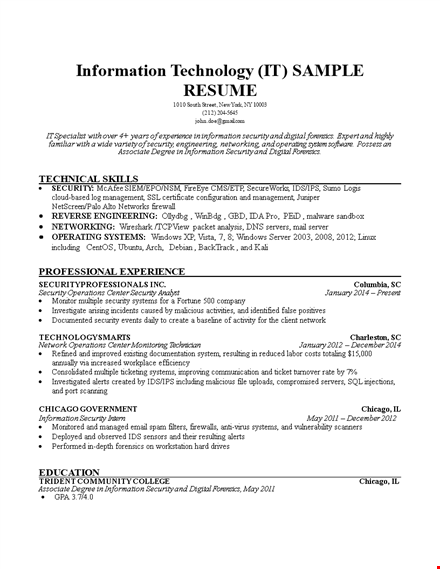 It Job Resume Sample Template