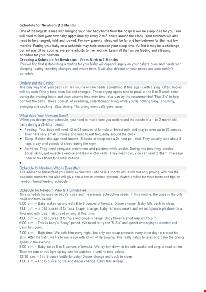newborn basic schedule template template