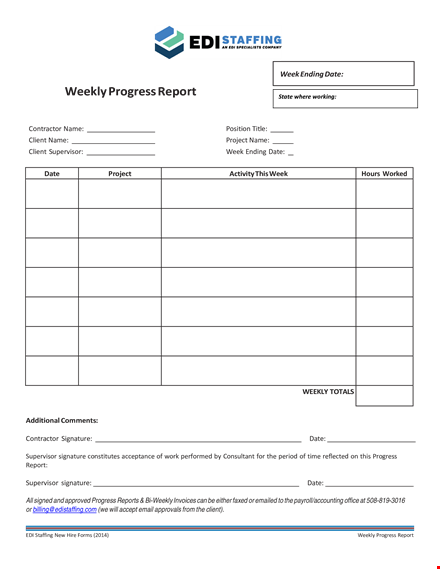 contractor weekly progress report template