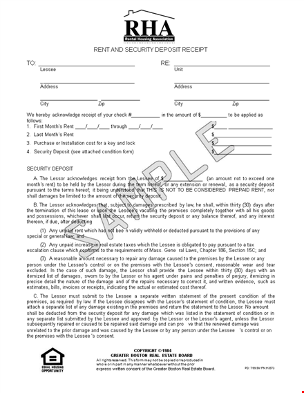 rent receipt template for security deposit template