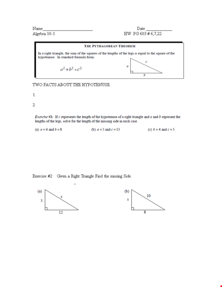 the pythagorean theorem for calculating length in yards template