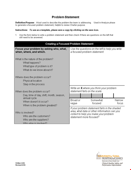 focused problem statement template - write a clear statement template