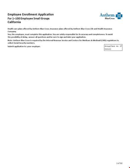 employee enrollment application template
