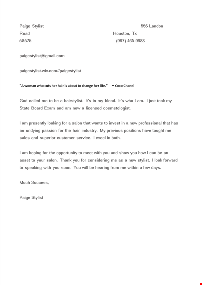 new hair stylist cover letter template