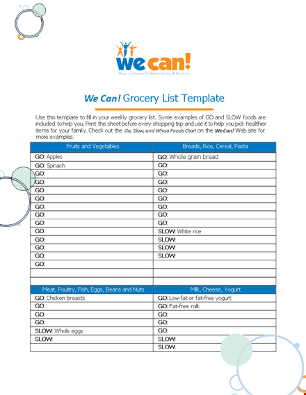 download a national institute grocery list template template