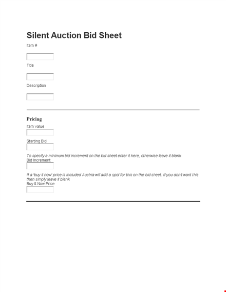 silent auction bid sheet - easy bidding with leave & increment options template