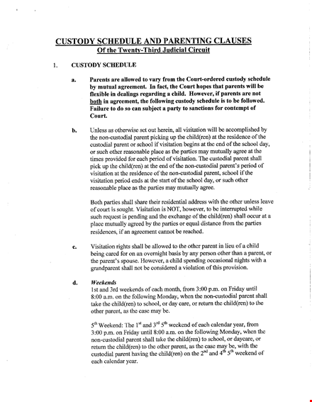 custody visitation schedule template