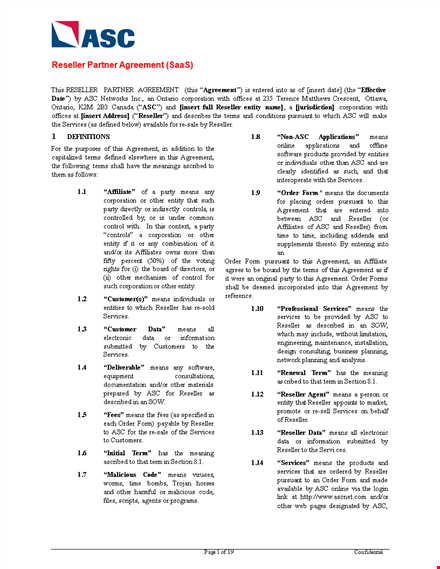 mutual reseller agreement template | agreement for reseller services template