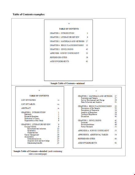 table of contents template pdf for easy documentation organization template