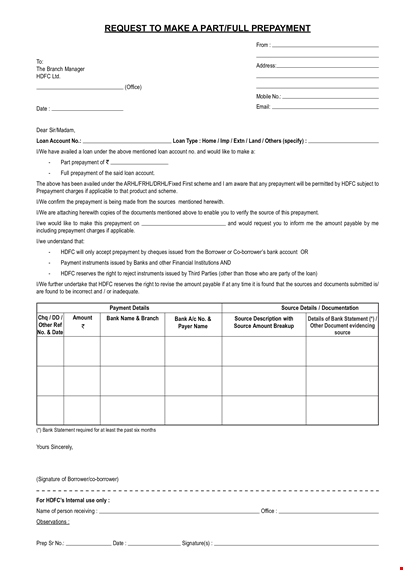 loan repayment letter template - account & prepayment guide template