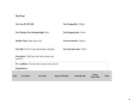 test case template - create and manage test cases | company name template