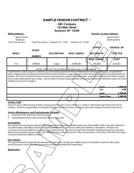 service vendor contract template template