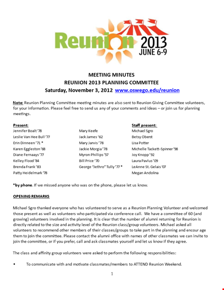 reunion program agenda template template