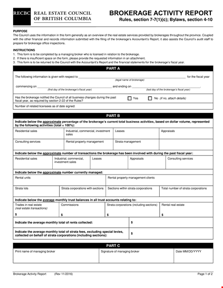 formal brokerage activity template