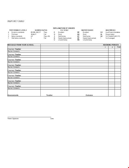 free report card template for teachers - easily record course grades, comments, and standards template