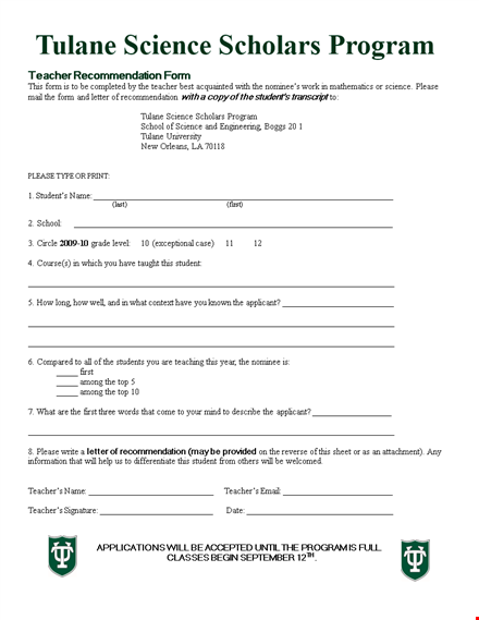 teacher recommendation letter template | boost your student's program application at tulane template