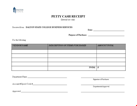 formal petty cash template