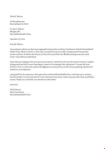 Nurse Practitioner Resignation Letter