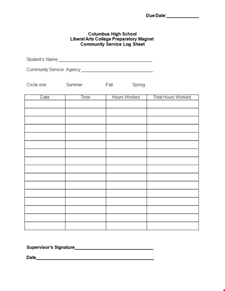log sheet - track your worked hours and service to the community template