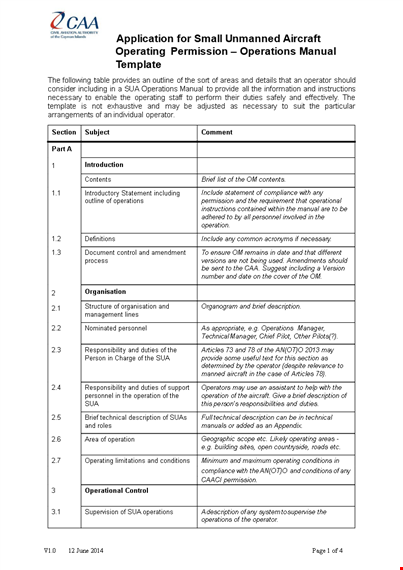 instruction manual template - operations, flight, should, operating template