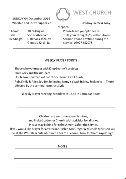 church weekly bulletin template template