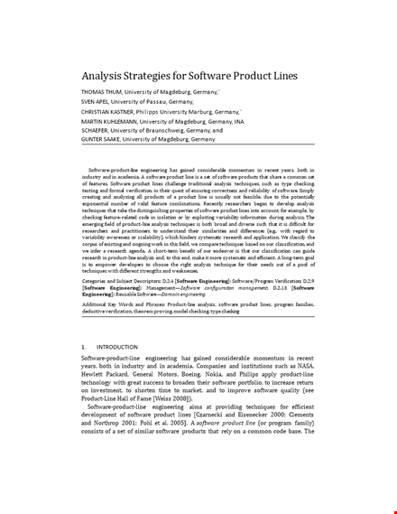 software product analysis template template