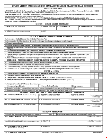 effective career transition plan template for service members | download now template