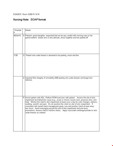 soap note template for client/patient under impairment template