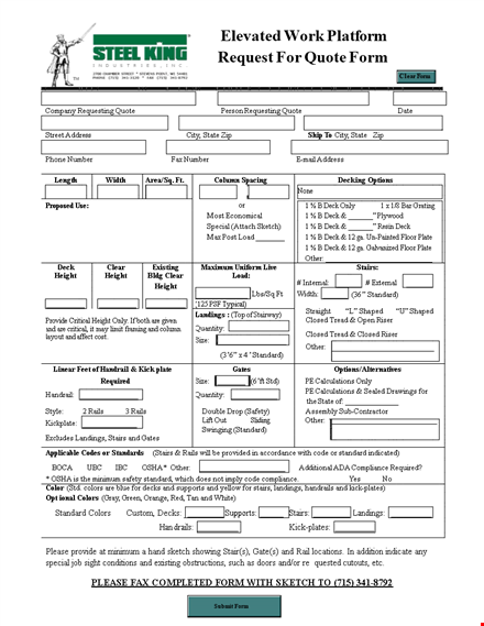 request for quote - standard height stairs and landings template