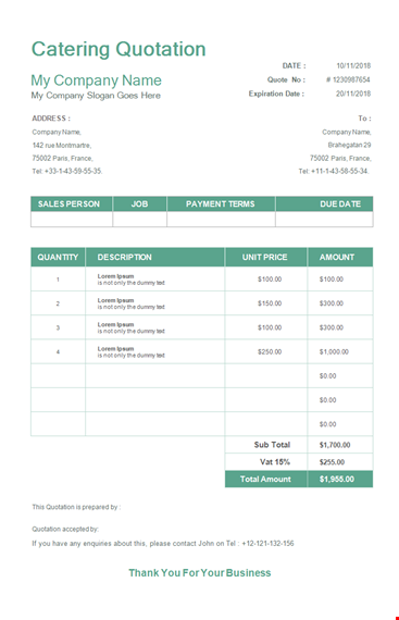 catering quotation template - create professional quotes | lorem, ipsum, dummy template