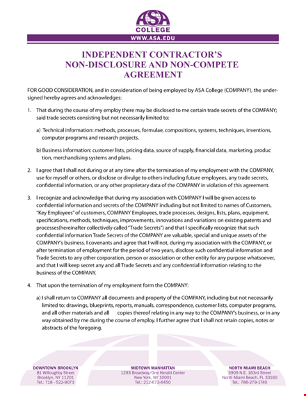 independent contractor non compete agreement template - create a strong contract template