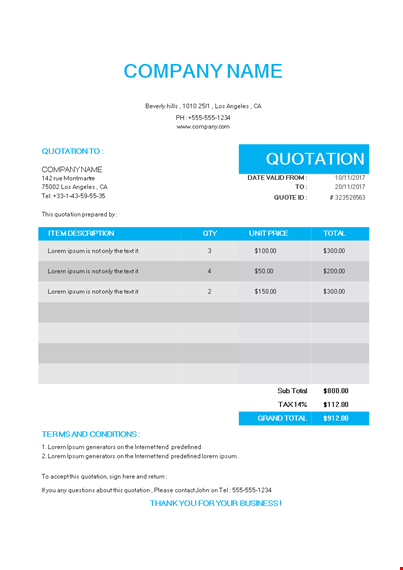 vendor quotation template