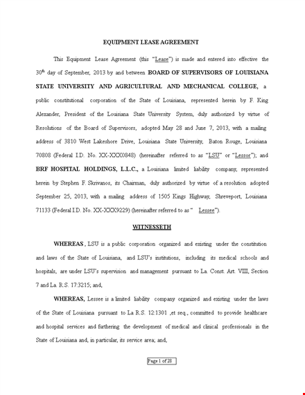 equipment lease agreement - lease equipment with lessee | 60 characters template