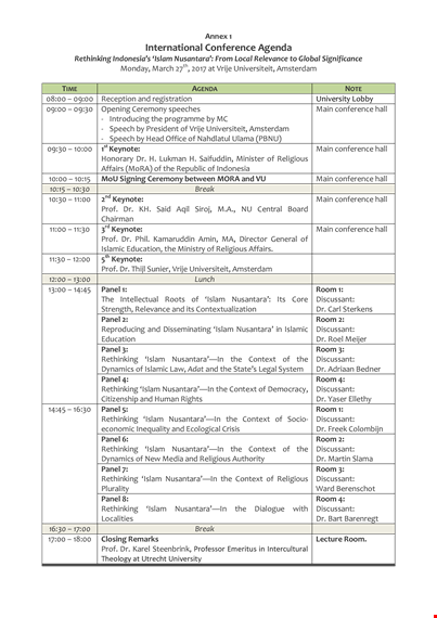 sample international conference agenda: panel on islam and nusantara with expert discussant template