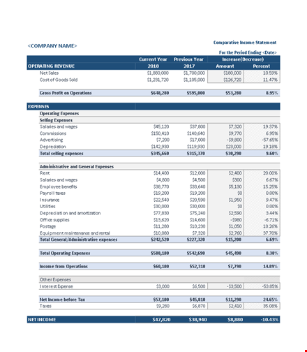 comparative income statement templatelab.com template