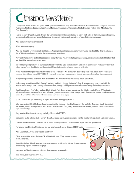 funny christmas letter template - create hilarious holiday greetings template