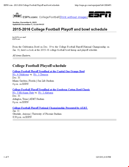 printable playoff bowl schedule | state | stadium template